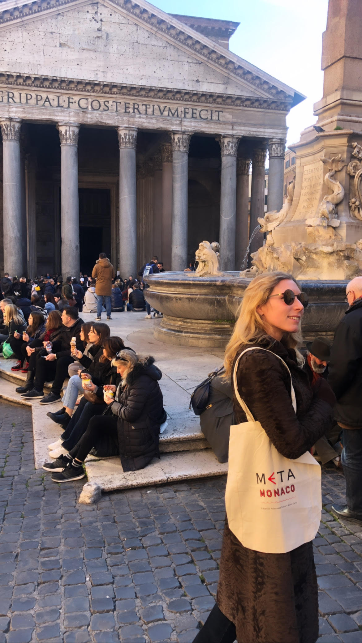 Marina in Rome with the META canvas tote bag