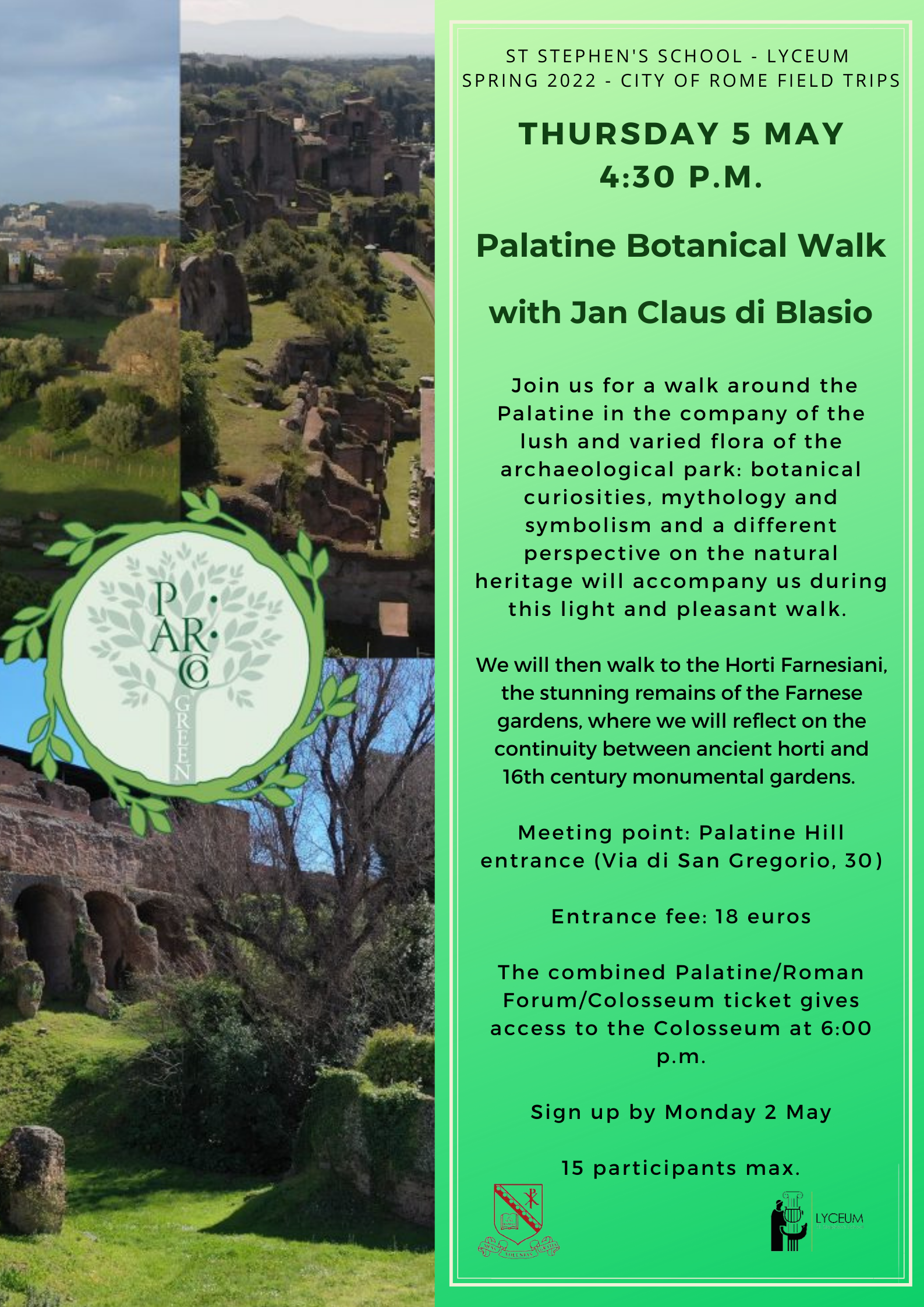 LYCEUM SPRING 2022 series   City of Rome Field Trip   Botanical Walk Palatine Hill